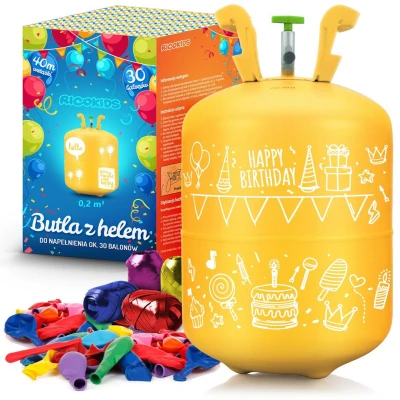 Ricokids 799000 Heliová láhev 0,20 m3 s balónky a stuhou, žlutá