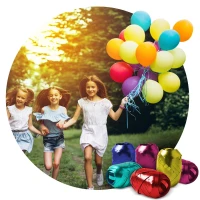 Ricokids 799100 Héliová fľaša 0,42 m³ s balónikmi a stuhou, žltá