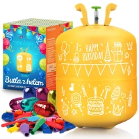 Ricokids 799100 Héliová fľaša 0,42 m³ s balónikmi a stuhou, žltá
