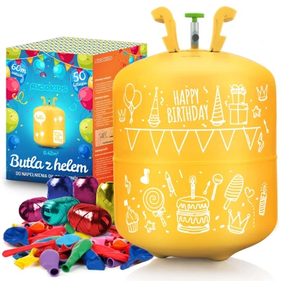 Ricokids 799100 Héliová fľaša 0,42 m³ s balónikmi a stuhou, žltá
