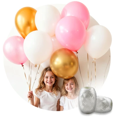 Ricokids 799001 Fľaša s héliom 0,20 m³ + 30 balónikov + 40 m stuha, ružová