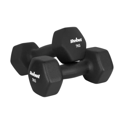 Rebel RBA-2330-7 Liatinové neoprénové činky HEX 2×7 kg, čierne