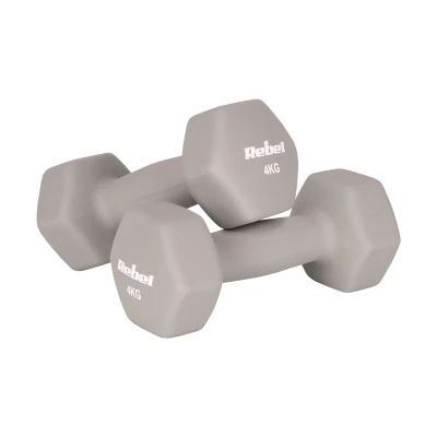 Rebel RBA-2330-4 Liatinové neoprénové činky HEX 2×4 kg, béžové