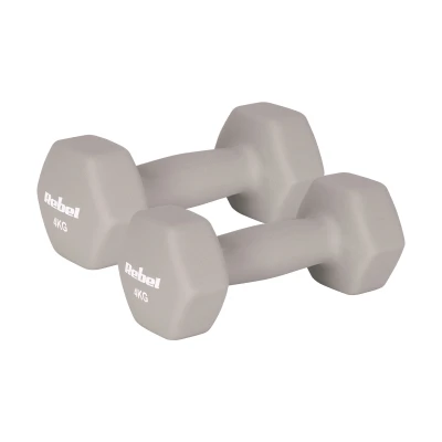 Rebel RBA-2330-4 Liatinové neoprénové činky HEX 2×4 kg, béžové
