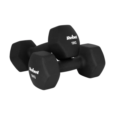 Rebel RBA-2330-10 Liatinové neoprénové činky HEX 2x10 kg, čierne