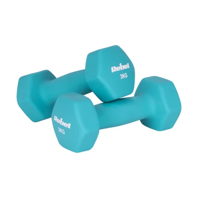 Rebel RBA-2330-3 Neoprenové litinové HEX činky 2×3 kg, modré
