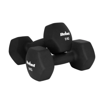 Rebel RBA-2330-9 Liatinové neoprénové HEX činky 2×9 kg, čierne