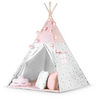 Nukido 740022 Detský teepee s girlandou a svetielkami - ružový
