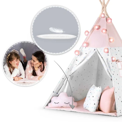 Nukido 740022 Detský teepee s girlandou a svetielkami - ružový