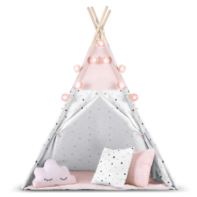 Nukido 740022 Detský teepee s girlandou a svetielkami - ružový