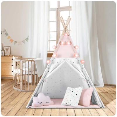 Nukido 740022 Detský teepee s girlandou a svetielkami - ružový