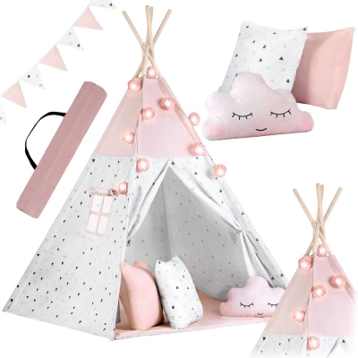 Nukido 740022 Detský teepee s girlandou a svetielkami - ružový