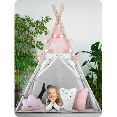Nukido 740022 Detský teepee s girlandou a svetielkami - ružový