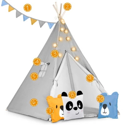 Nukido 740030 Dětské teepee se světýlky - šedé