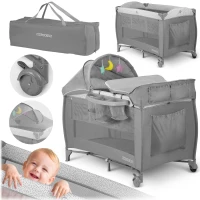 Ricokids RK-242 Cestovná detská postieľka 125x65x78 cm + matrac a taška, sivá