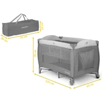 Ricokids RK-242 Cestovná detská postieľka 125x65x78 cm + matrac a taška, sivá