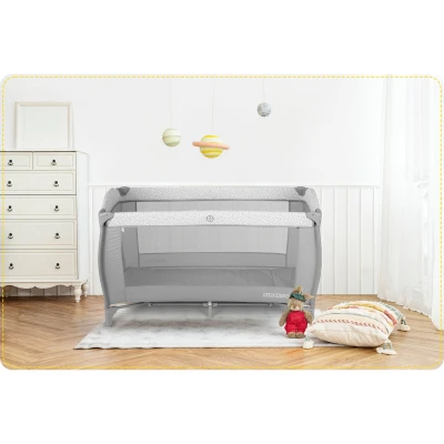 Ricokids RK-242 Cestovná detská postieľka 125x65x78 cm + matrac a taška, sivá
