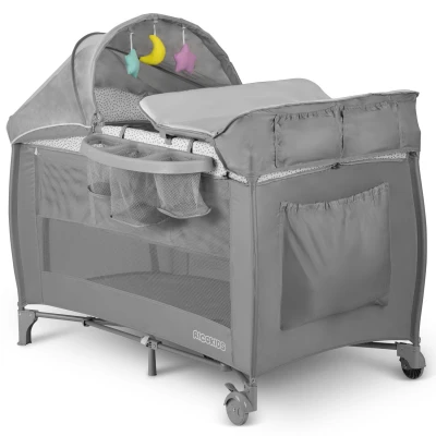Ricokids RK-242 Cestovná detská postieľka 125x65x78 cm + matrac a taška, sivá