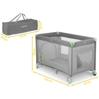 Ricokids RK-240 Cestovná detská postieľka + matrac a taška 125 × 65 × 78 cm, šedá-mätová