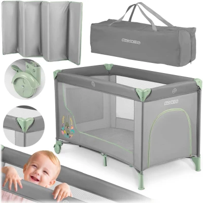 Ricokids RK-240 Cestovná detská postieľka + matrac a taška 125 × 65 × 78 cm, šedá-mätová