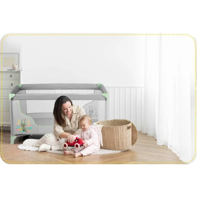 Ricokids RK-240 Cestovná detská postieľka + matrac a taška 125 × 65 × 78 cm, šedá-mätová