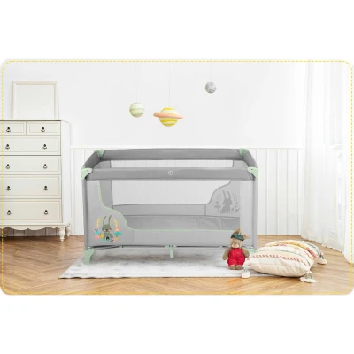 Ricokids RK-240 Cestovná detská postieľka + matrac a taška 125 × 65 × 78 cm, šedá-mätová