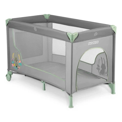 Ricokids RK-240 Cestovná detská postieľka + matrac a taška 125 × 65 × 78 cm, šedá-mätová