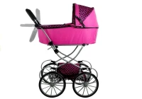 Alice 3825 Kočárek pro panenky Retro s taškou, hluboký, růžovočerný