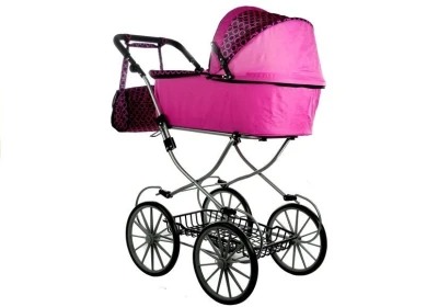 Alice 3825 Kočárek pro panenky Retro s taškou, hluboký, růžovočerný