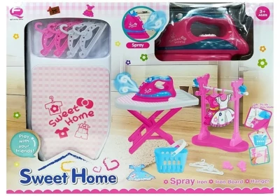 LEAN Toys 4847 Dětské žehlící prkno s žehličkou, růžové