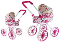 LEAN Toys 6883 Retro kočárek pro panenky s květinami a velkými koly
