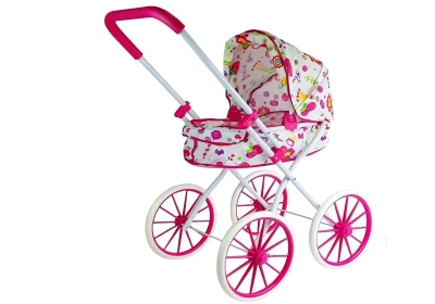 LEAN Toys 6883 Retro kočárek pro panenky s květinami a velkými koly