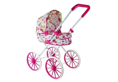 LEAN Toys 6883 Retro kočárek pro panenky s květinami a velkými koly