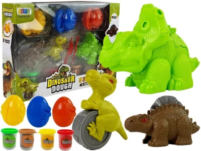 LEAN Toys 8523 Plastelínové dinosaury – vajcia a formy, 12 kusov, 4 farby