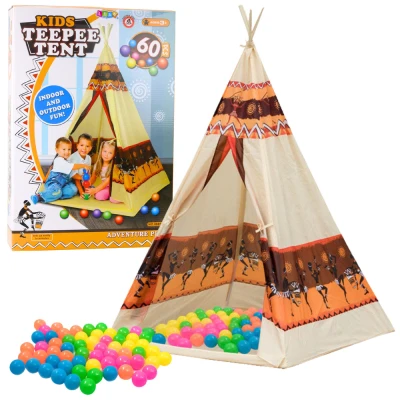 LEAN Toys 2576 Dětské indiánské teepee + 60 míčků, 155 cm
