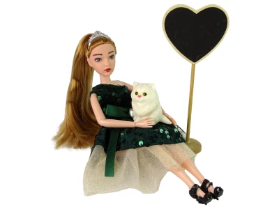 LEAN Toys 13912 Panenka Emily s bílým kotětem a dřevěným srdcem
