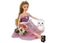 LEAN Toys 13915 Panenka Emily s bílým kocourkem a květinou