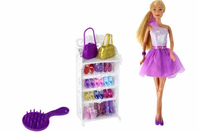 LEAN Toys 14777 Panenka Lucy fialové třpytivé šaty se sadou bot
