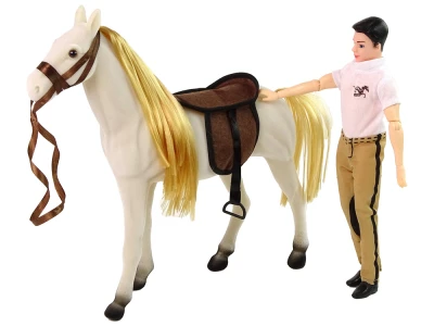 LEAN Toys 13940 Džokej s bielym koňom a príslušenstvom