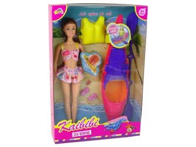 LEAN Toys 15183 Bábika s kajakom a príslušenstvom, ružová