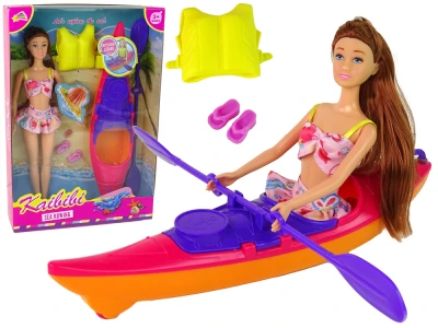LEAN Toys 15183 Bábika s kajakom a príslušenstvom, ružová
