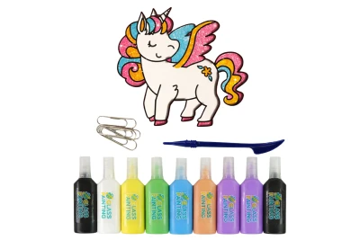 LEAN Toys 15719 Samolepky na okno Jednorožec DIY, 8 barev a třpytky