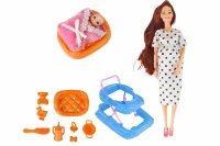 LEAN Toys 15731 Těhotná panenka s dlouhými vlasy a příslušenstvím