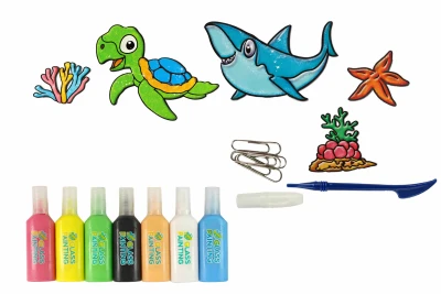 LEAN Toys 15717 Samolepky na okno Mořská zvířata, 8 barev a třpytky