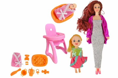 LEAN Toys 15732 Panenka v těhotenství - dlouhé vlasy, příslušenství