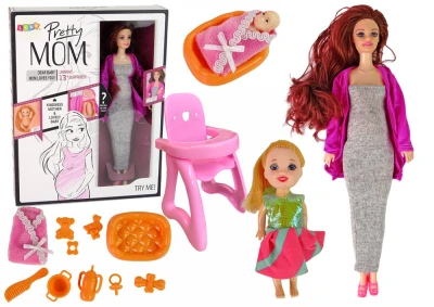 LEAN Toys 15732 Panenka v těhotenství - dlouhé vlasy, příslušenství