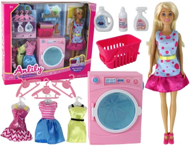 LEAN Toys 16210 Panenka Anlily Prádelna - sada příslušenství, pračka XXL