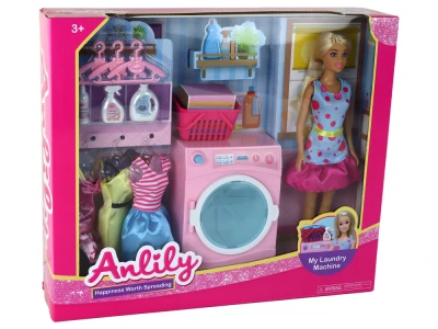 LEAN Toys 16210 Panenka Anlily Prádelna - sada příslušenství, pračka XXL