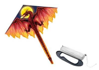 LEAN Toys 16696 Veľký lietajúci drak s dlhým chvostom 170 x 130 cm, červený