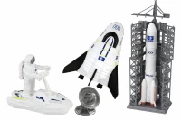 LEAN Toys 16576 Kosmická mise, sada 5 dílů: raketa, astronaut, vesmírná loď